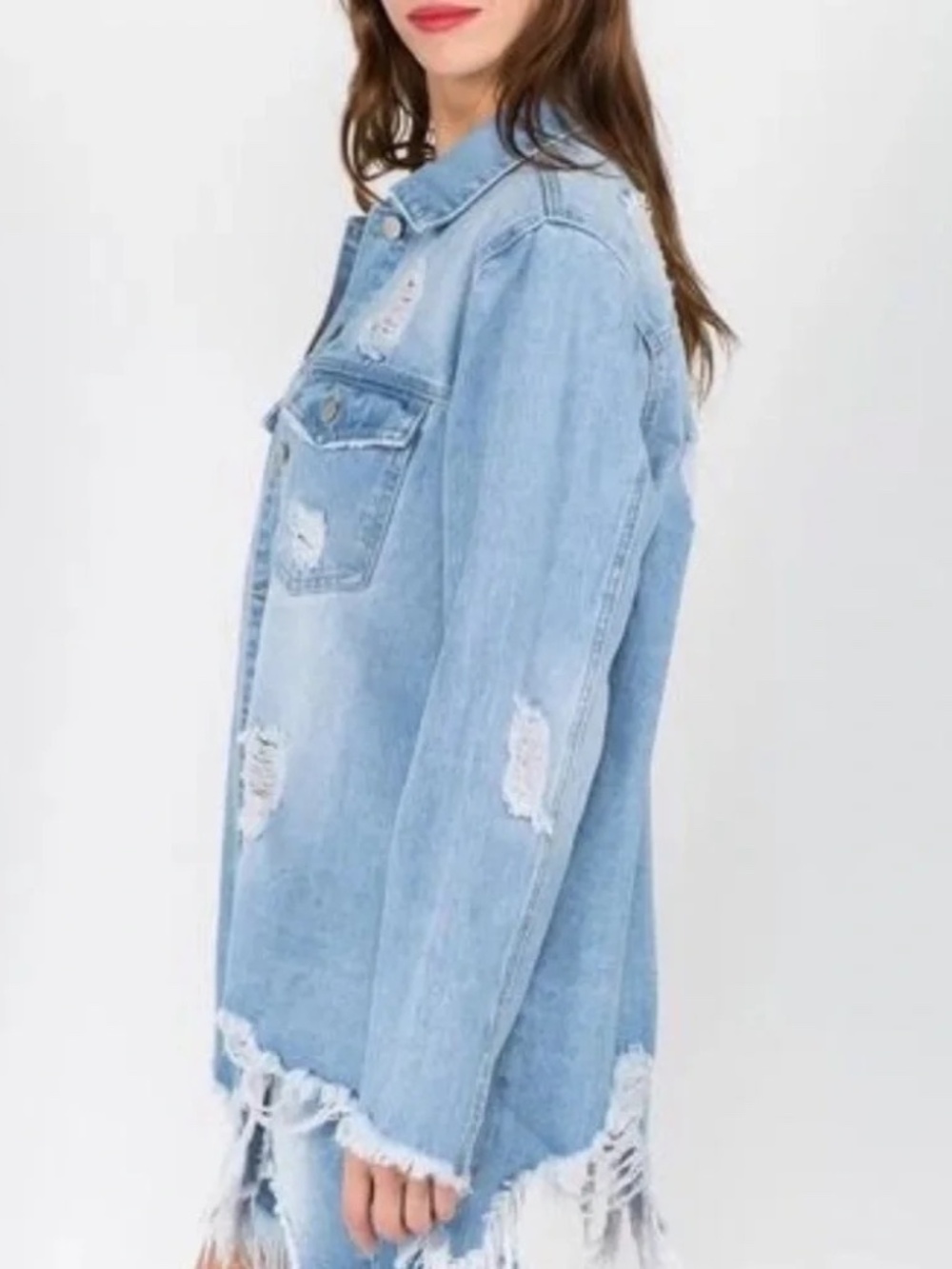 NWT Parker Jeans Relaxed Fit Denim Shirt Light Blue Distressed Denim Jacket M - Picture 3 of 4